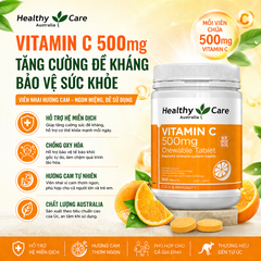 Viên nhai Vitamin C 500mg Chewable Healthy Care hỗ trợ làm đẹp da, tăng đề kháng 500 viên