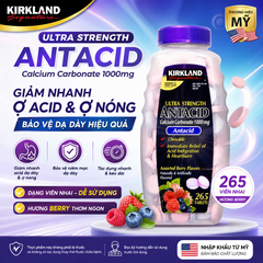 Viên nhai hỗ trợ bao tử ultra strengthe antacid calcium carbonate kirkland signature 1000mg 265 viên