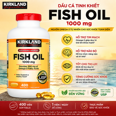 Dầu cá Fish Oil 1000mg Kirkland Signature sáng mắt, tăng thị lực hộp 400 viên