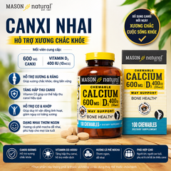 Mason Natural Calcium 600mg + D3 - Bổ sung canxi cho cơ thể 100 viên