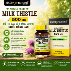 Viên Uống Bổ Gan Mason Natural Milk Thistle 500mg Lọ 60 Viên Hỗ Trợ Giải Độc, Bổ Gan, Cải Thiện Chức Năng Gan