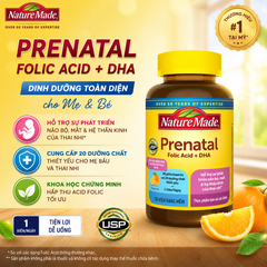 Vitamin tổng hợp cho bà bầu nature Prenatal Multivitamin Folic Acid + DHA Softgels hộp 150 viên nội địa Mỹ