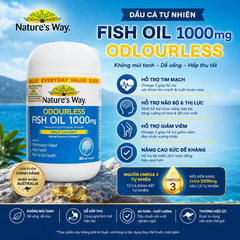 Viên uống dầu cá Nature's Way Odourless fish oil 1000mg - Dầu cá thiên nhiên không mùi (Hộp 80 viên)