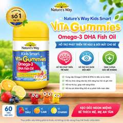 Kẹo dẻo Nature's Way Kids Smart Vita Gummies Omega-3 DHA Fish Oil hỗ trợ sức khoẻ não Và mắt cho bé 60 viên