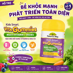Kẹo dẻo bổ sung vitamin từ rau Nature's Way Vita Gummies Multivitamin+Vegies cho bé 60 viên bổ sung chất xơ cho bé phát triển toàn diện