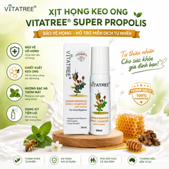 Combo 02 hộp Xịt keo ong Vitatree Super Propolis Spray Complex With Manuka 15+ hỗ trợ giảm ho chai 30ml