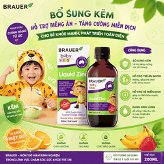 Siro bổ sung kẽm Brauer Baby Kids Liquid Zinc 200mL hỗ trợ trẻ biếng ăn cho trẻ từ 1 tuổi