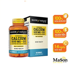 Viên Nhai Bổ Sung Canxi và Vitamin D3 Hỗ Trợ Xương Chắc Khỏe, Tăng Chiều Cao Mason Nature Calcium 600MG + D3 Hộp 100v