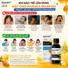 Siro giảm ho khan Brauer Kids Manuka Honey Dry Cough 100ml cho trẻ từ 2 tuổi trở lên