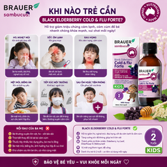 Siro giảm các triệu chứng cảm cúm, cảm lạnh Brauer Black Elederberry cold and flu forte (100ML)