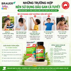 Dầu cá Tuyết bổ sung DHA Brauer Ultra Pure Cod Liver Oil dầu cá cho trẻ từ 1 tuổi dạng 90 viên nang