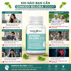 Bổ não ginkgo bibola 2000mg Healthy Care hỗ trợ tuần hoàn máu não hộp 100 viên