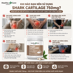 Sụn vi cá Healthy Care shark cartilage 750mg hỗ trợ xương khớp hộp 200 viên