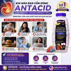 Viên nhai hỗ trợ bao tử ultra strengthe antacid calcium carbonate kirkland signature 1000mg 265 viên