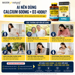 Mason Natural Calcium 600mg + D3 - Bổ sung canxi cho cơ thể 100 viên