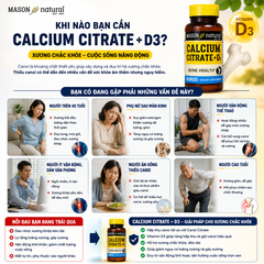 Viên uống canxi hữu cơ Mason Natural Calcium Citrate + D3 hỗ trợ xương chắc khỏe, phòng ngừa loãng xương 60 viên