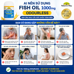 Viên uống dầu cá Nature's Way Odourless fish oil 1000mg - Dầu cá thiên nhiên không mùi (Hộp 80 viên)