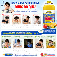 Kẹo dẻo Nature's Way Kids Smart Vita Gummies Omega-3 DHA Fish Oil hỗ trợ sức khoẻ não Và mắt cho bé 60 viên