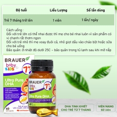 Dầu cá DHA brauer baby kids ultra pure DHA phát triển trí não cho bé từ 7 tháng tuổi hộp 60 viên nang mềm
