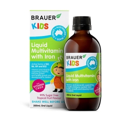 Siro vitamin tổng hợp và sắt cho trẻ từ 3 tuổi brauer liquid multivitamin with iron tăng đề kháng chai 200ml