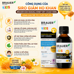 Siro giảm ho khan Brauer Kids Manuka Honey Dry Cough 100ml cho trẻ từ 2 tuổi trở lên