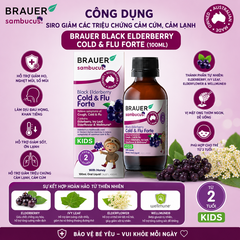 Siro giảm các triệu chứng cảm cúm, cảm lạnh Brauer Black Elederberry cold and flu forte (100ML)