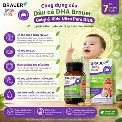 Dầu cá DHA brauer baby kids ultra pure DHA phát triển trí não cho bé từ 7 tháng tuổi hộp 60 viên nang mềm