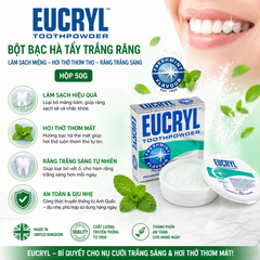 Bột bạc hà tẩy trắng răng Eucryl Tooth powder 50g làm sạch miệng, hơi thở thơm tho và răng trắng sáng hộp 50g