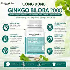 Bổ não ginkgo bibola 2000mg Healthy Care hỗ trợ tuần hoàn máu não hộp 100 viên