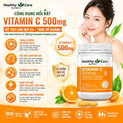 Viên nhai Vitamin C 500mg Chewable Healthy Care hỗ trợ làm đẹp da, tăng đề kháng 500 viên