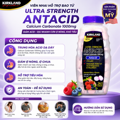 Viên nhai hỗ trợ bao tử ultra strengthe antacid calcium carbonate kirkland signature 1000mg 265 viên