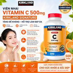 Viên nhai Vitamin C Kirkland Signature 500mg hỗ trợ làm đẹp da, tăng đề kháng 500 viên
