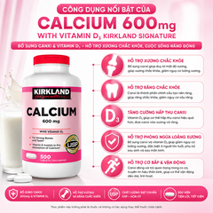 Viên uống chắc khỏe xương Calcium 600mg with Vitamin D3 Kirkland Signature 500 viên - Hàng Mỹ Chính Hãng