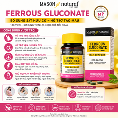 Mason Natural Ferrous Gluconate 100 viên – Sản phẩm bổ sung sắt hữu cơ