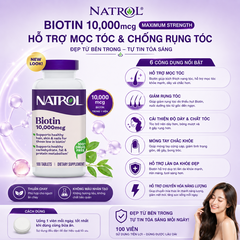 Hỗ trợ mọc tóc và chống rụng tóc natrol biotin beauty maximum strength 10000mcg100 viên