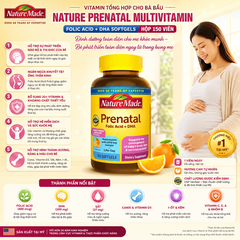 Vitamin tổng hợp cho bà bầu nature Prenatal Multivitamin Folic Acid + DHA Softgels hộp 150 viên nội địa Mỹ
