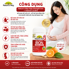 Nature’s Way high strength Iron + vitamin C và B12 – Bổ sung sắt hữu cơ cho người thiếu sắt, bổ sung sắt cho bà bầu