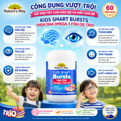 Viên nhai dầu cá ba màu Nature's Way kids smart bursts high DHA omega-3 fish Oil trio hỗ trợ tốt cho não bộ và mắt cho bé 60 viên