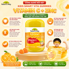 Kẹo Dẻo Nature's Way Kids Smart Vita Gummies Vitamin C+ ZinC – Bổ sung kẽm và vitamin C tăng sức đề kháng cho trẻ