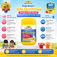 Kẹo dẻo Nature's Way Kids Smart Vita Gummies Omega-3 DHA Fish Oil hỗ trợ sức khoẻ não Và mắt cho bé 60 viên
