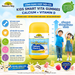 Calcium Vitamin D  Kẹo Dẻo Cho Bé Nature’s Way Kids Smart Vita Gummies hộp 60 Viên Tăng chiều cao