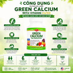 Bổ sung canxi hữu cơ cho cơ thể Olympian Labs Green Calcium with Vitamin K2/D3 hộp 100 viên