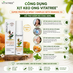 Xịt keo ong Vitatree Super Propolis Spray Complex With Manuka 15+ hỗ trợ giảm ho chai 30ml