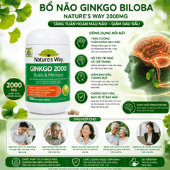 Bổ não ginkgo biloba nature's way 2000mg giúp tăng tuần hoàn máu não, giảm đau đầu 120 viên/hộp