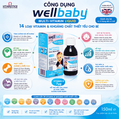 Vitabiotics Wellbaby Multi-Vitamin Liquid Chai 150ml 14 loại vitamin và khoáng chất thiết yếu cho bé 150ml