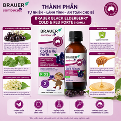 Siro giảm các triệu chứng cảm cúm, cảm lạnh Brauer Black Elederberry cold and flu forte (100ML)