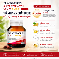 Blackmores Super Strength Coq10 150mg 30 Capsules  hỗ trợ hệ thống tim mạch và mạch máu khỏe mạnh