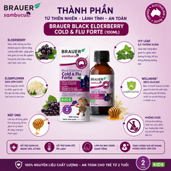 Siro giảm các triệu chứng cảm cúm, cảm lạnh Brauer Black Elederberry cold and flu forte (100ML)