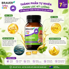 Dầu cá DHA brauer baby kids ultra pure DHA phát triển trí não cho bé từ 7 tháng tuổi hộp 60 viên nang mềm