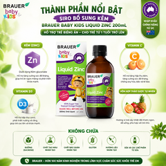 Siro bổ sung kẽm Brauer Baby Kids Liquid Zinc 200mL hỗ trợ trẻ biếng ăn cho trẻ từ 1 tuổi